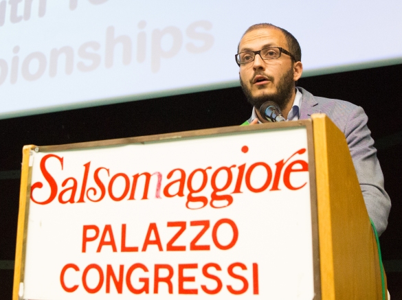 Bridge Mondiali Juniores: Palazzo Congressi, Auditorium Europa cerimonia di inaugurazione. Il benvenuto di Filippo Fritelli, Sindaco Città di Salsomaggiore Terme
