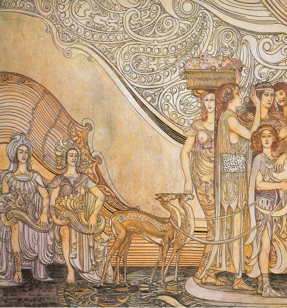 Terme Lorenzo Berzieri : Interno, salone centrale. Dipinto a tempera, sul tema del mito di Igea, opera del pittore Giuseppe Moroni 