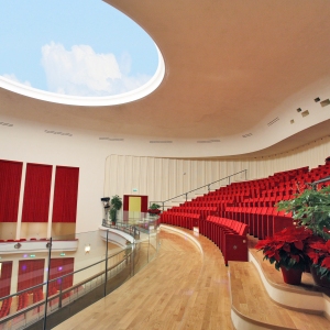 Teatro Nuovo: Interno, vista panoramica  con la cupola apribile