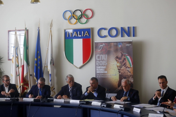 CNU Salsomaggiore Terme: Roma 11 maggio 2015, Giovanni Malagò, Presdiente del CONI e Filippo Fritelli, Sindaco ella Città alla presentazione dei Campionati a Sasomaggiore Terme
