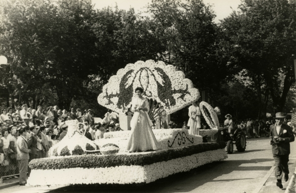 1958 Corso di Fiori - Collezione BIblioteca G.D.Romagnosi: Giugno 1958 - Il maestoso passaggio di un carro fiorito in concorso