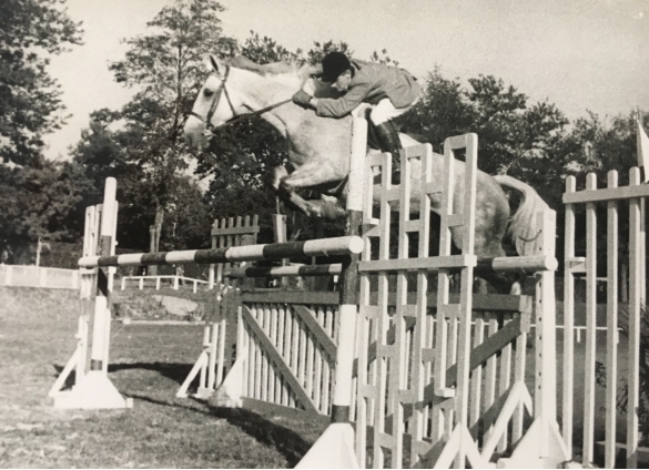 Concorso Ippico di Salsomaggiore- Collezione Biblioteca Comunale G.D. Romagnosi: 10-13 agosto 1960 - Il Cavaliere Graziano Mancinelli nel salto dell'ostacolo
