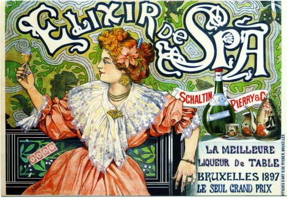 Riproduzione di una sffiche pubblicitaria del 1897 di Elixir de Spa (Belgio): 
