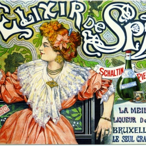 Riproduzione di una sffiche pubblicitaria del 1897 di Elixir de Spa (Belgio)