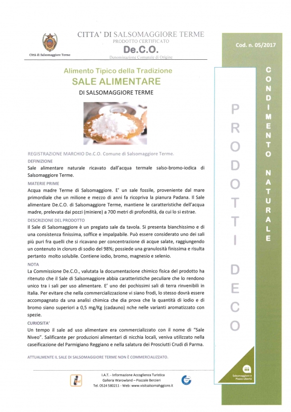 PRODOTTI DECO - SALE ALIMENTARE DI SALSOMAGGIORE TERME: Sale alimentare naturale ricavato dalll'acqua termale salso-bromo-iodica di Salsomaggiore Terme