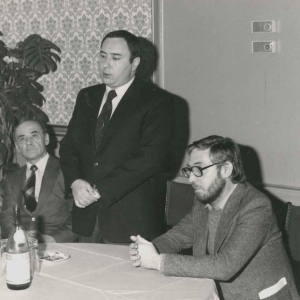 1980- Incontri Cinematografici Salsomaggiore Terme: Il prof. Adriano  Polonelli, Sindaco, di fianco a Adriano Aprà, diirettore del festival presenta l'evento cinematografico