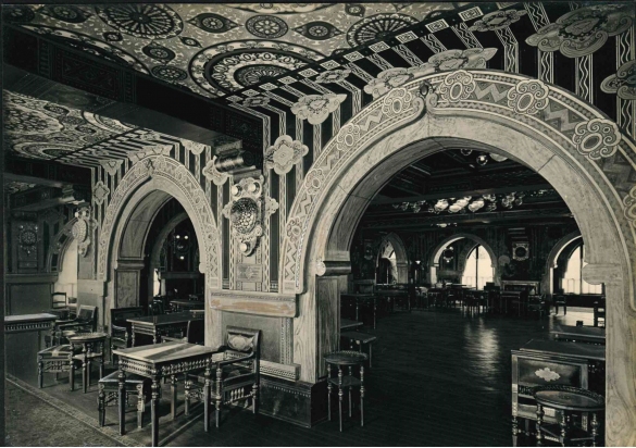 Vecchia Salso - Collezione Fotografica Digitale Famiglia Marzaroli: Primi del Novecento - Grand Hotel des Thermes,la iconica Taverna Rossa caratterizzata oltre che dagli affreschi del Chini, anche da suppelettili, porte e finestre laccate di rosso